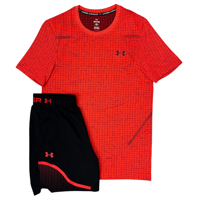 Under Armour Seamless Grid T-Shirt/Shorts Set - Red