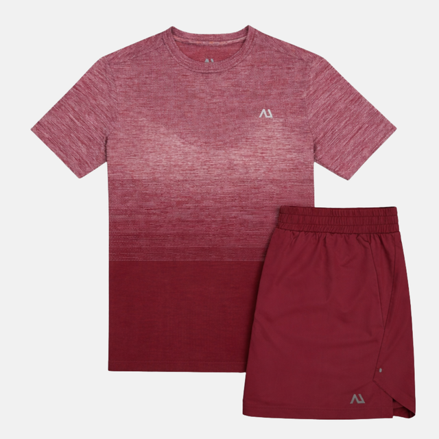 Agaru Gradient Seamless T-Shirt / Shorts Set - Dark Carmine