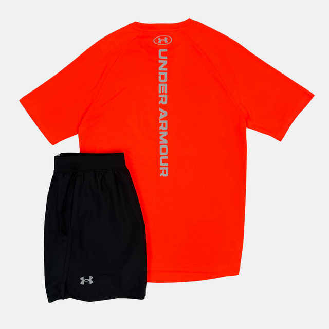 Under Armour Tech Reflect Tshirt / Shorts Set - Crimson/Black