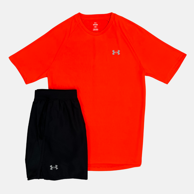 Under Armour Tech Reflect Tshirt / Shorts Set - Crimson/Black