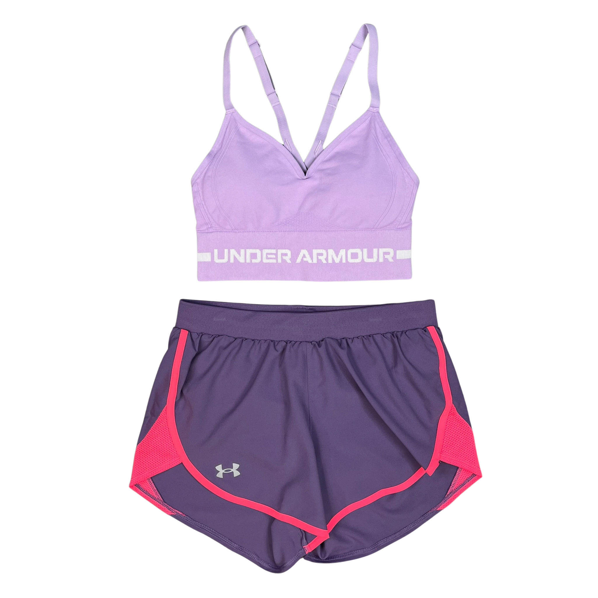UNDER ARMOUR WOMEN’S SEAMLESS BRA FLY SHORTS SET - LILAC/PINK