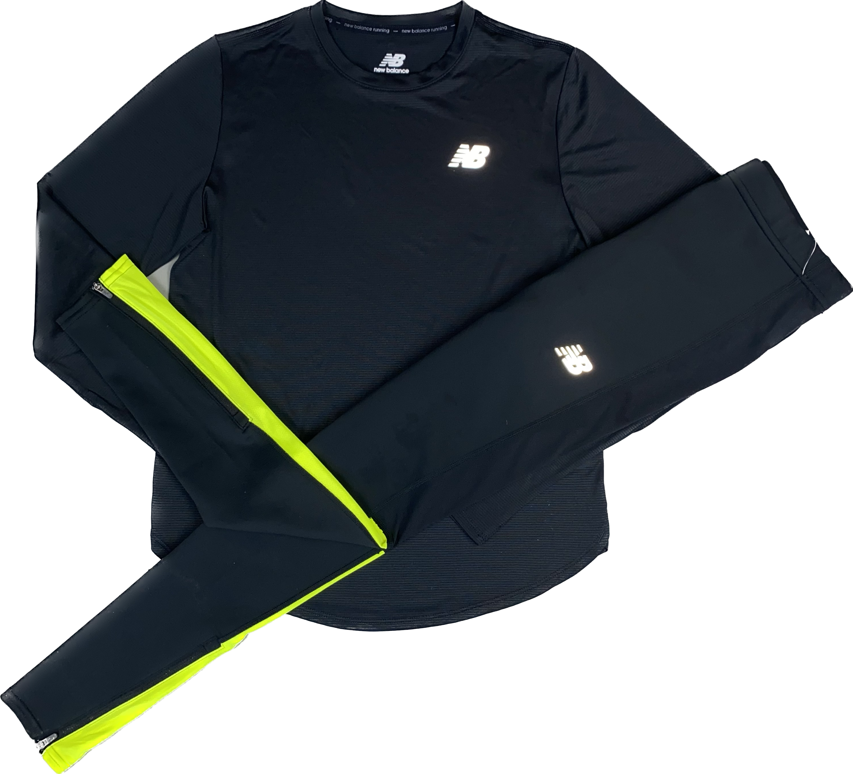 New Balance Women’s Accelerate Long Sleeve T Shirt Leggings Set - Black / Neon