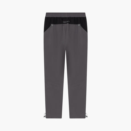 A pair of dark gray athletic pants with a black elastic waistband and a small white 'CROPP' logo on the front, displayed against a solid white background.