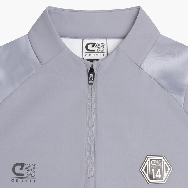 Gray sports jacket with Cruxf logo and branding on a white background