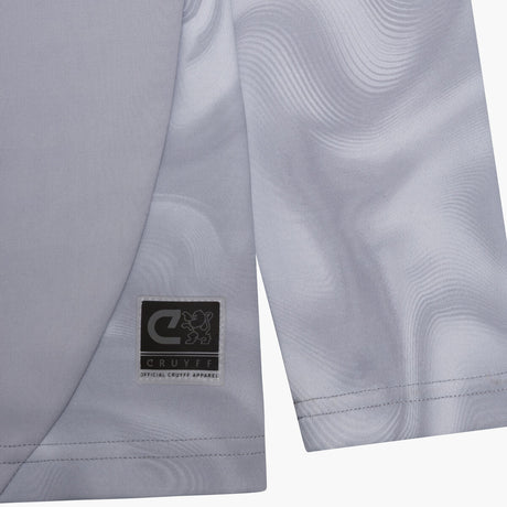 Gray shorts with a brand logo on a white background