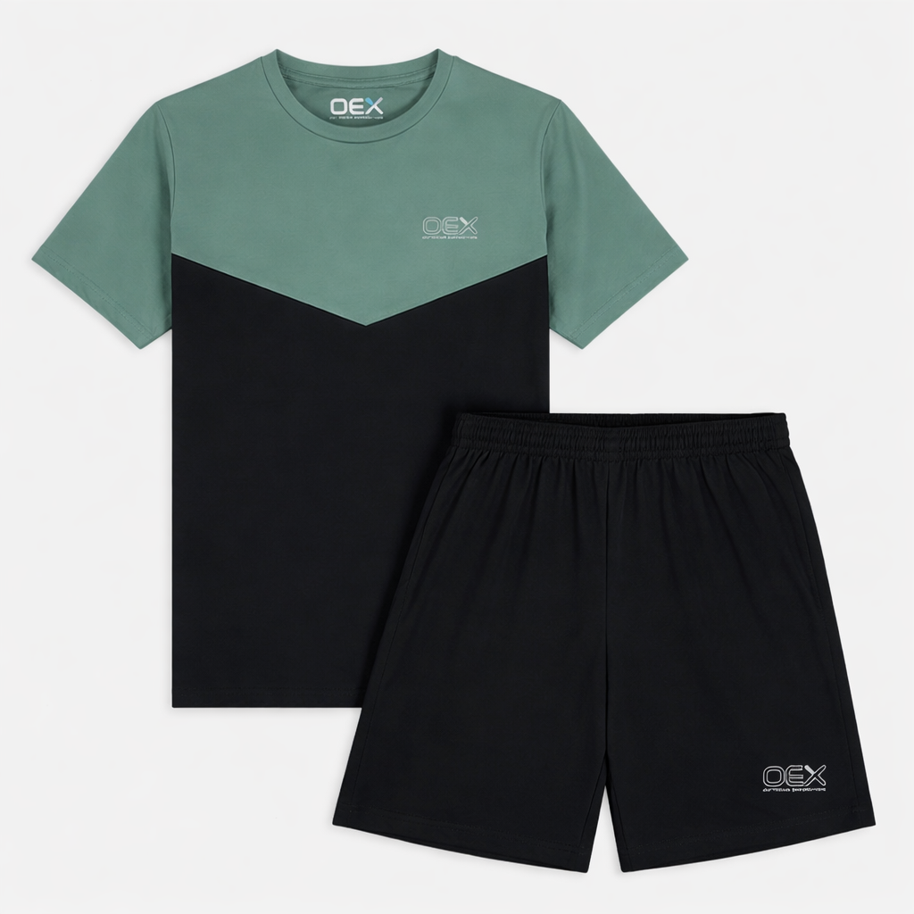 Flynn T Shirt Shorts Set Green Black