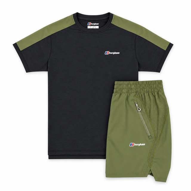 Berghaus Farndale T-Shirt / Wavertree Shorts Set - Black/Khaki