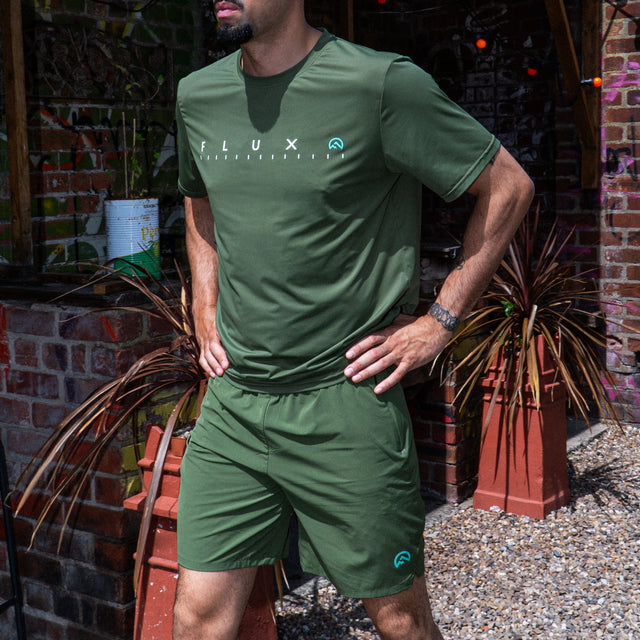 Flux Gradient Jacket / T-Shirt / Shorts Tri Set - Khaki/Alkaline