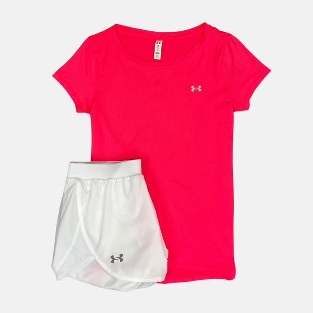 Under Armour Women's T-shirt / Fly Shorts Set - Pink/White