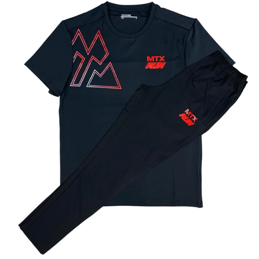 Montirex MTX Run Iridescent T-Shirt / Running Pant set - Black/Cardinal Red