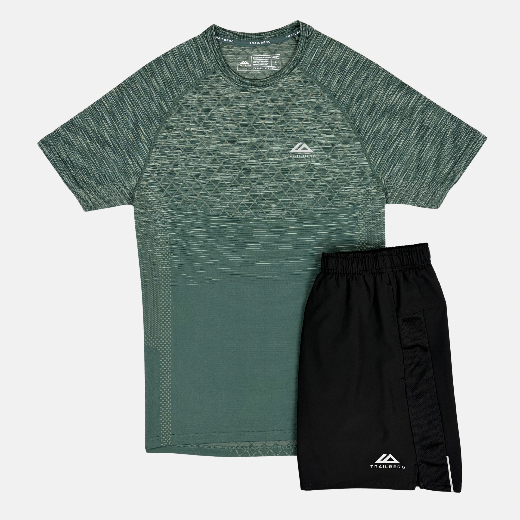 Trailberg Stride Seamless T-Shirt / Shorts Set - Green/Black