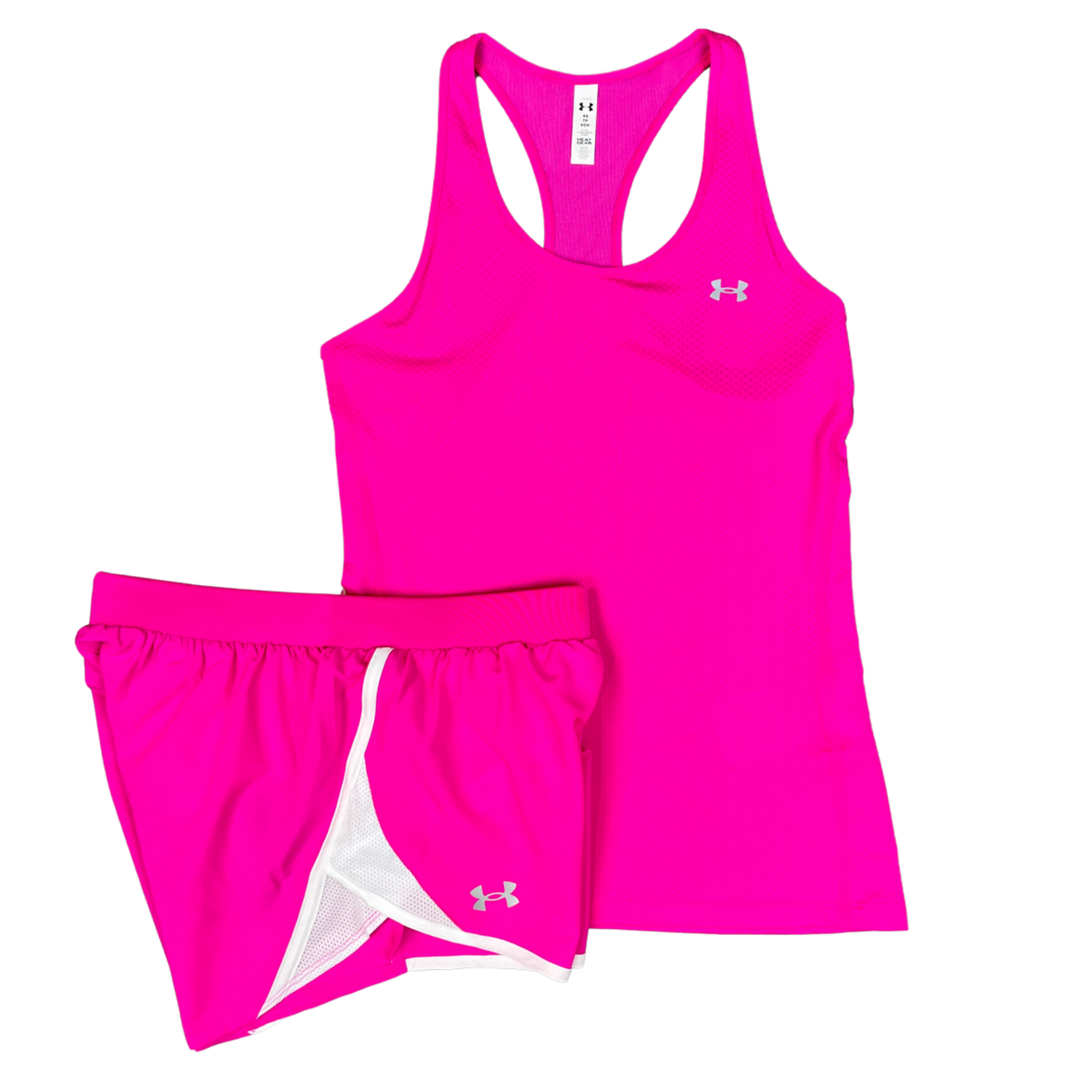 UNDER ARMOUR WOMENS RACER TANK TOP / FLY SHORTS SET - PINK