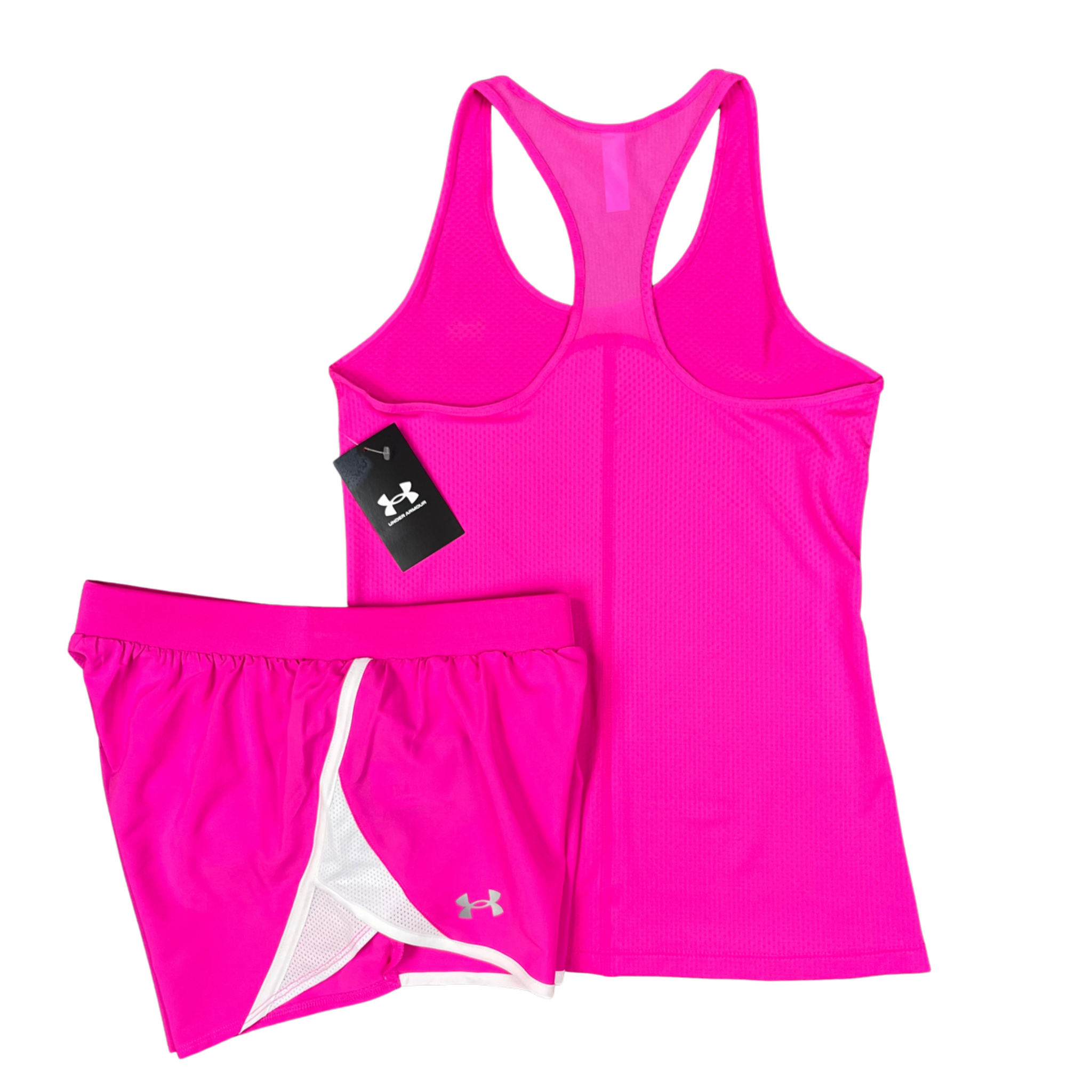 UNDER ARMOUR WOMENS RACER TANK TOP / FLY SHORTS SET - PINK