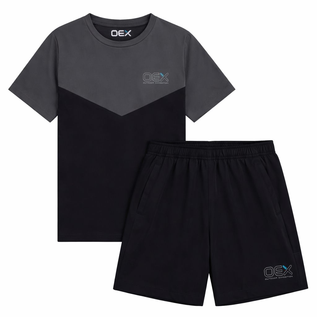 OEX Junior Flynn T-shirt / Shorts Set - Charcoal/Black