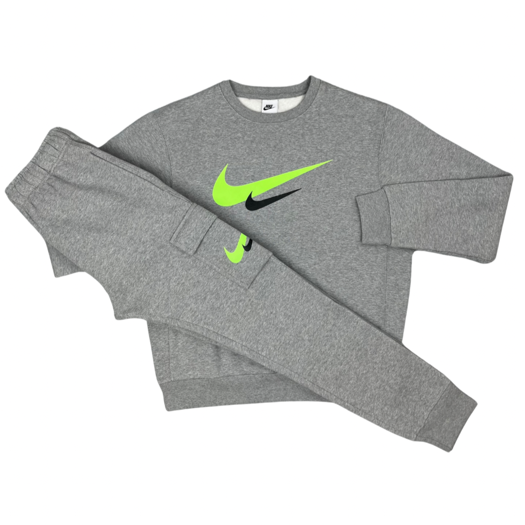 Nike Swoosh Crew Neck Tracksuit - Grey / Green