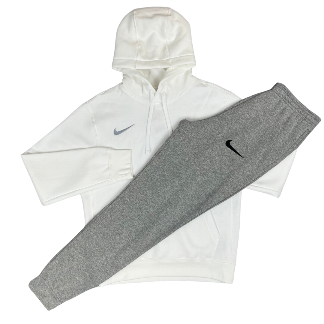 Nike Fleece Hoodie / Pants Tracksuit - White / Grey