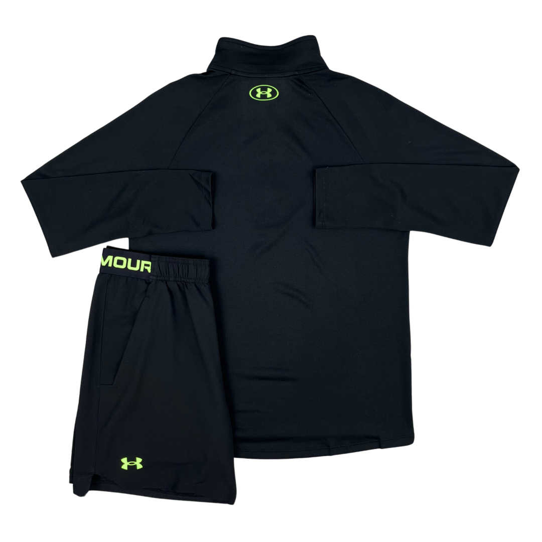 Under Armour Half Zip / Woven Shorts Set - Black / Neon