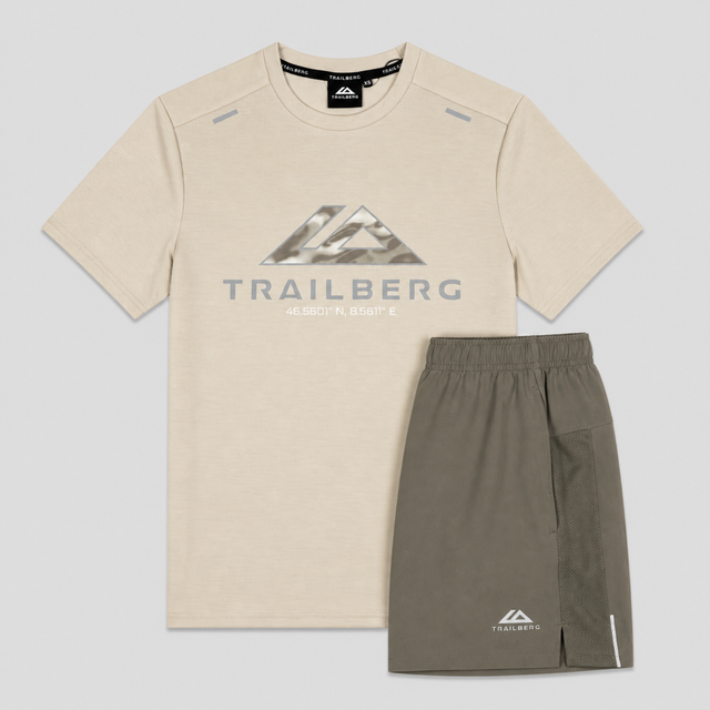 Trailberg Blur Logo T-Shirt / Shorts Set - Pebblestone