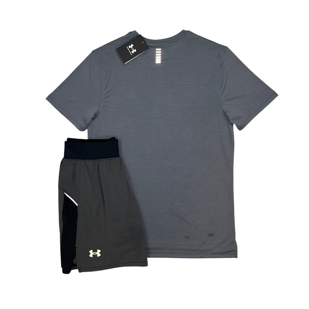 UNDER ARMOUR STREAKER TSHIRT / LAUNCH SHORTS - ANTHRACITE GREY