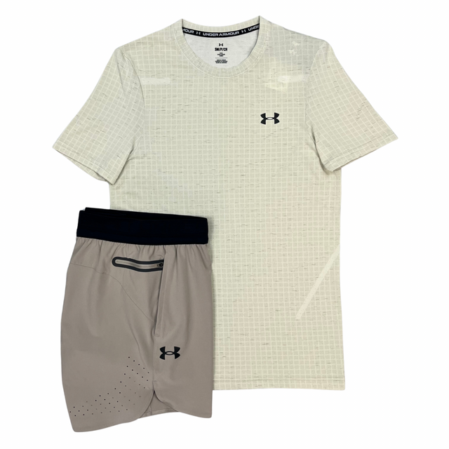 Under Armour Seamless Grid Tshirt / Shorts Set - Beige