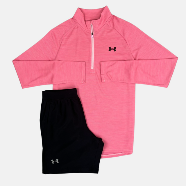 Under Armour Tech 1/4 Zip / Shorts Set - Pink/Black