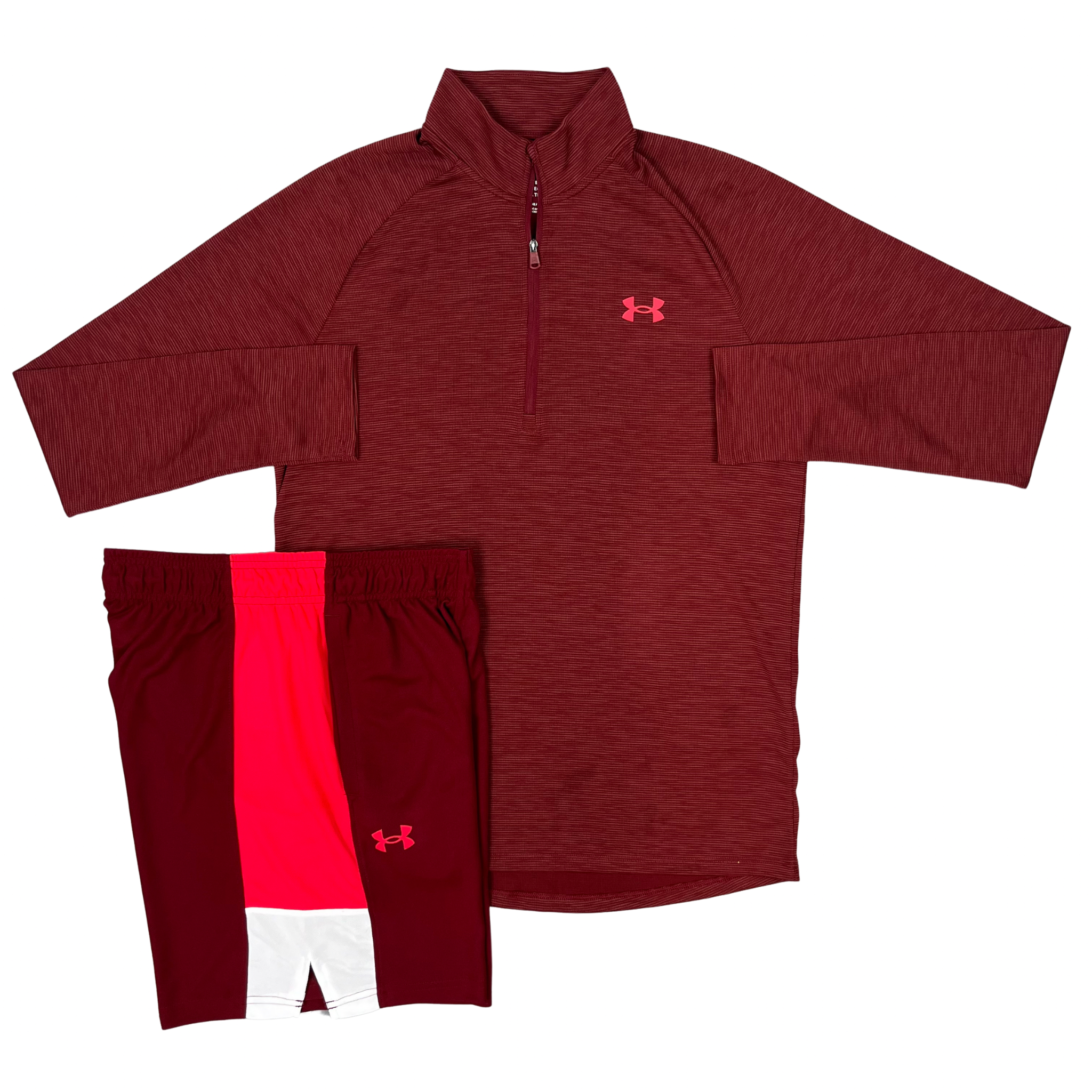 Under Armour Tech Half Zip Shorts Set - Maroon