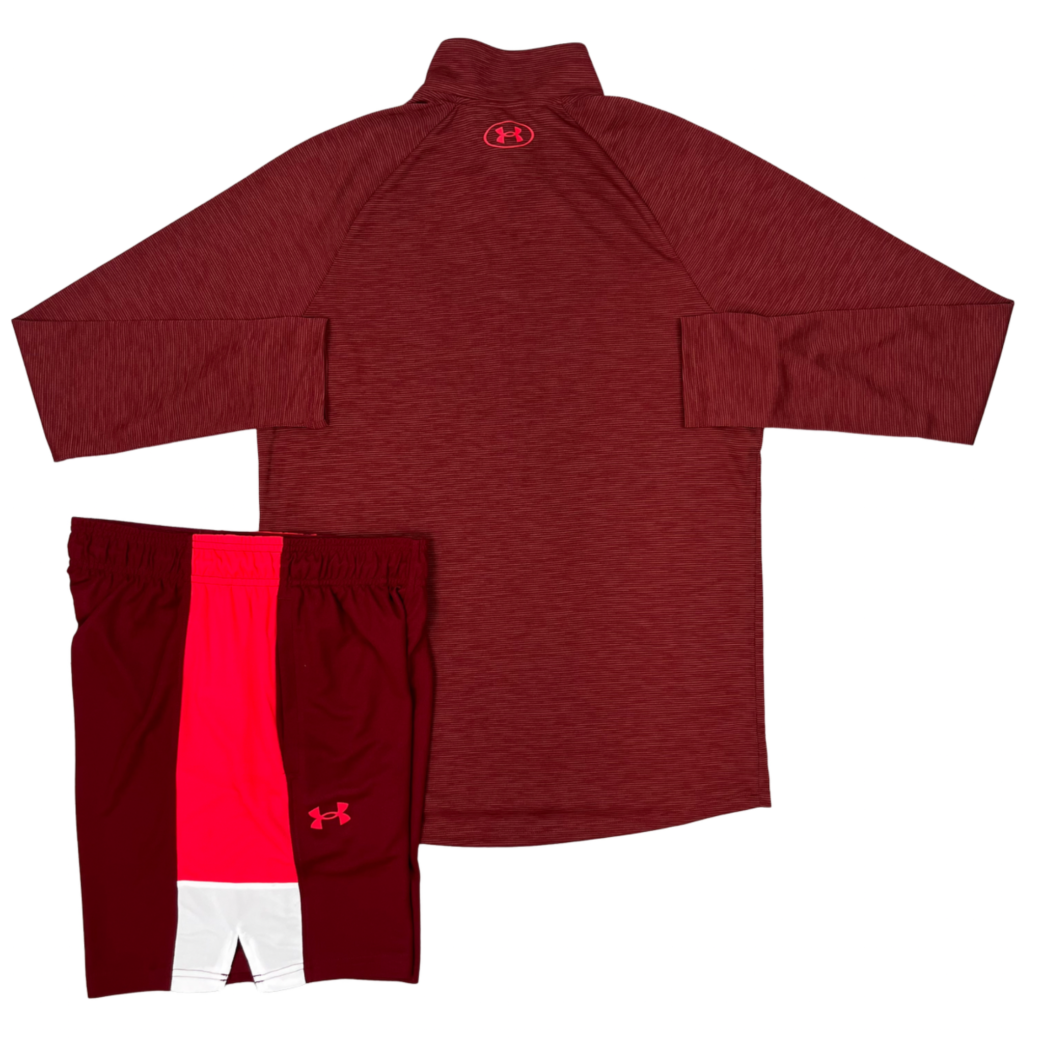 Under Armour Tech Half Zip Shorts Set - Maroon