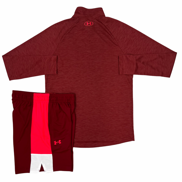 Under Armour Tech Half Zip Shorts Set - Maroon