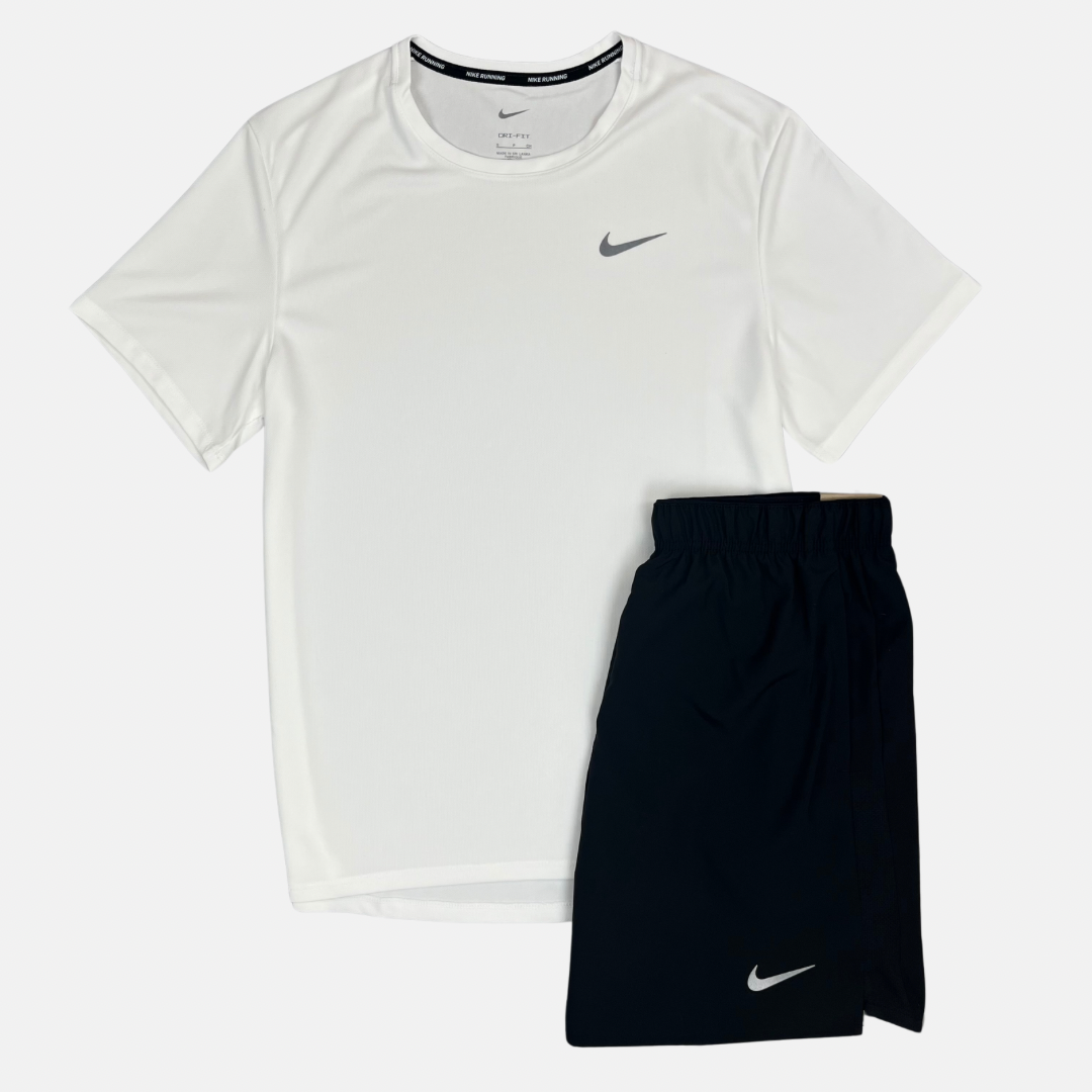 Miler T Shirt Challenger Shorts Set White Black