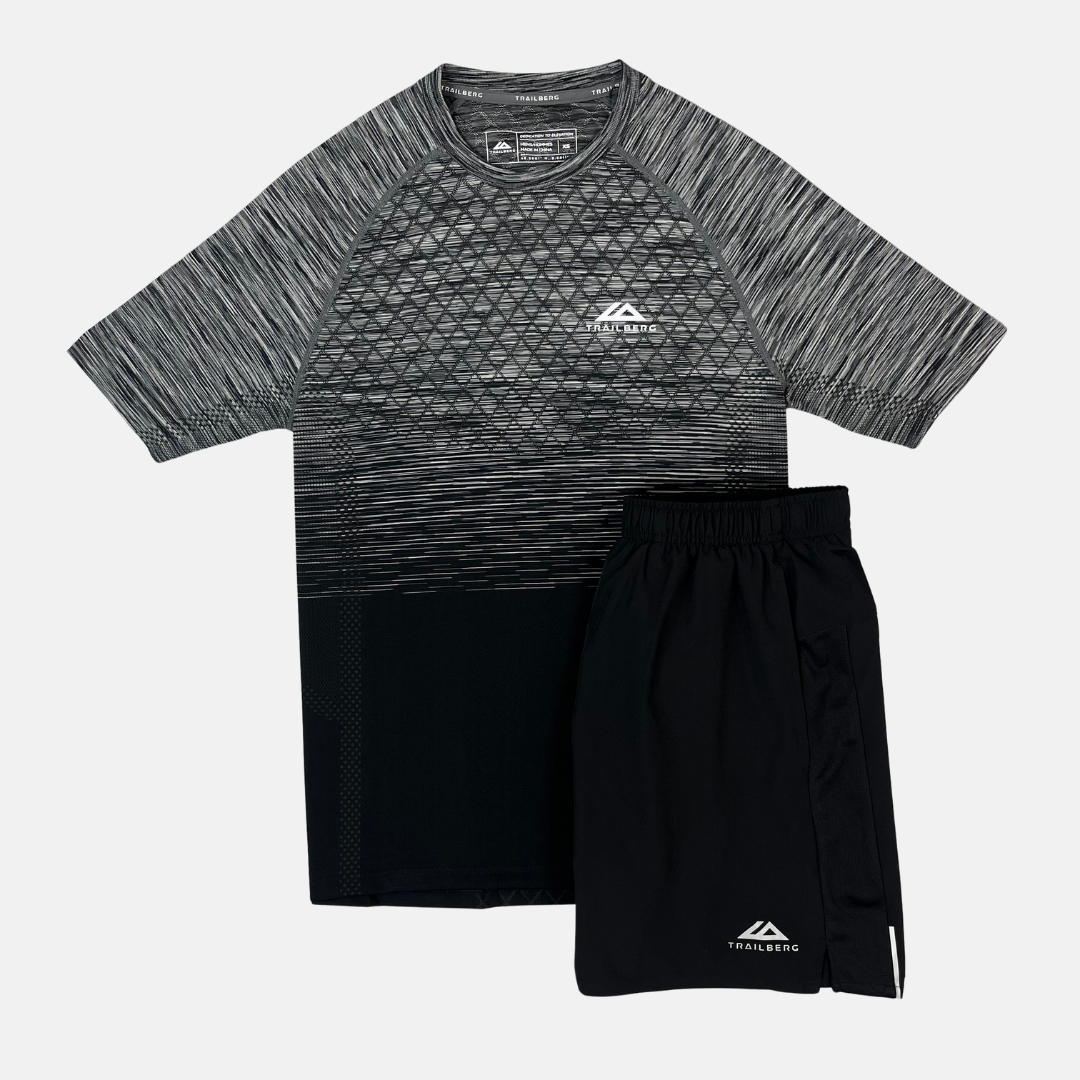 Trailberg Stride Seamless T-Shirt / Shorts Set - Moon Grey/Black