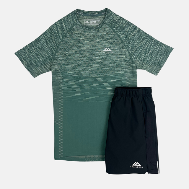 Trailberg Stride Seamless T-Shirt / Shorts Set - Green/Black