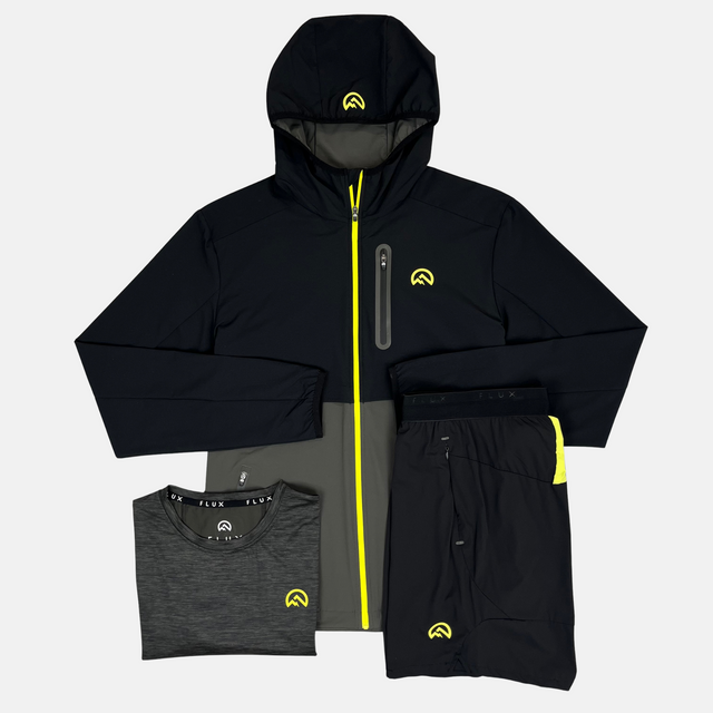Flux Versatility Jacket / T-Shirt / Shorts Tri Set - Black/Neon