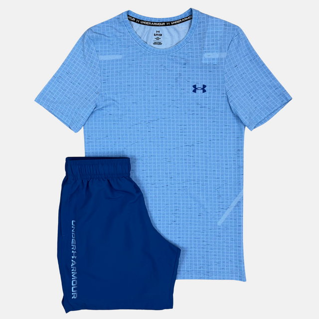 Under Armour Seamless Grid T-Shirt/Shorts Set - Sky Blue