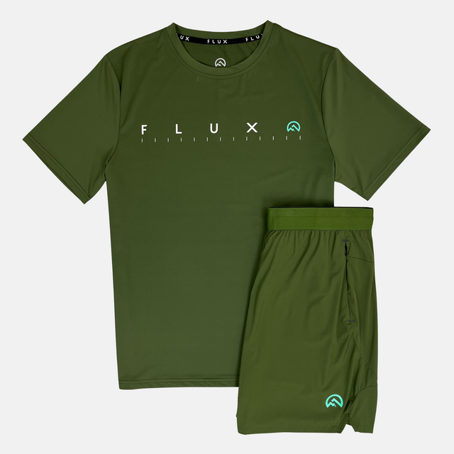 Flux Graphic T-Shirt / Versatility Shorts Set - Khaki/Alkanline