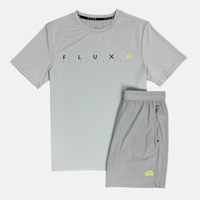 Flux Graphic T-Shirt / Versatility Shorts Set - Silver/Neon