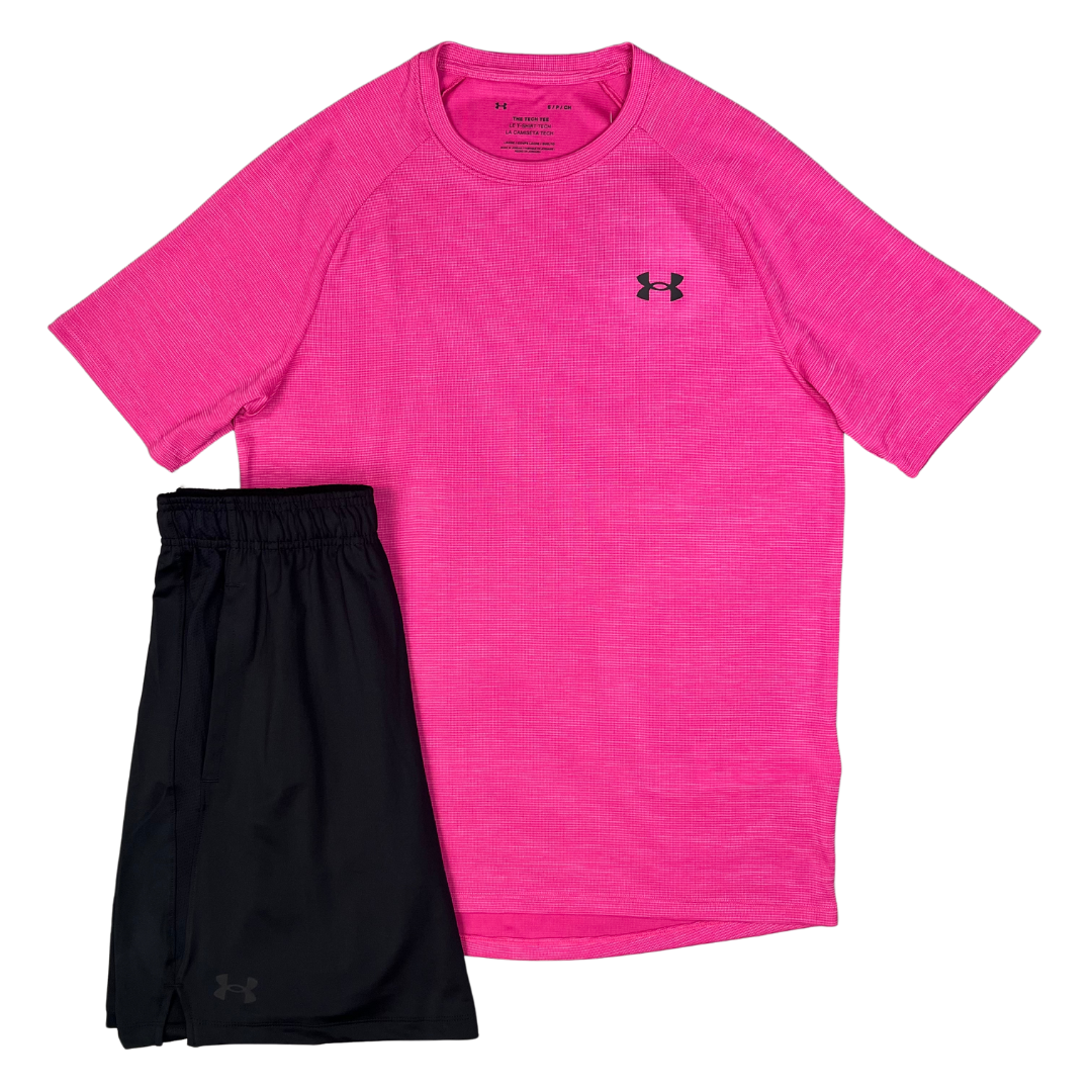 Under Armour Tech T Shirt Shorts Set Pink S S
