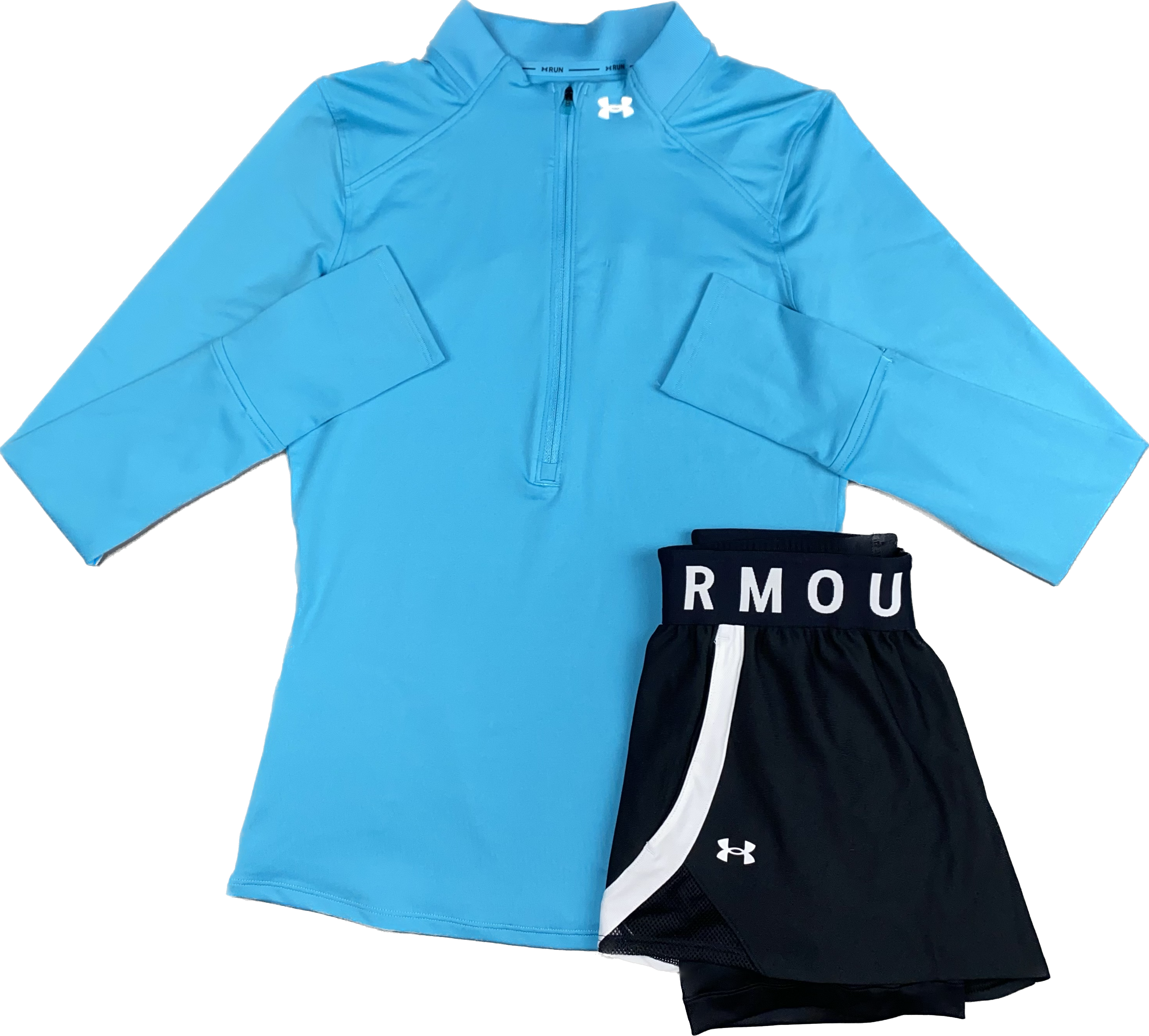 UNDER ARMOUR WOMEN’S RUN HALF ZIP PLAY UP SHORTS SET - NEON BLUE/BLACK