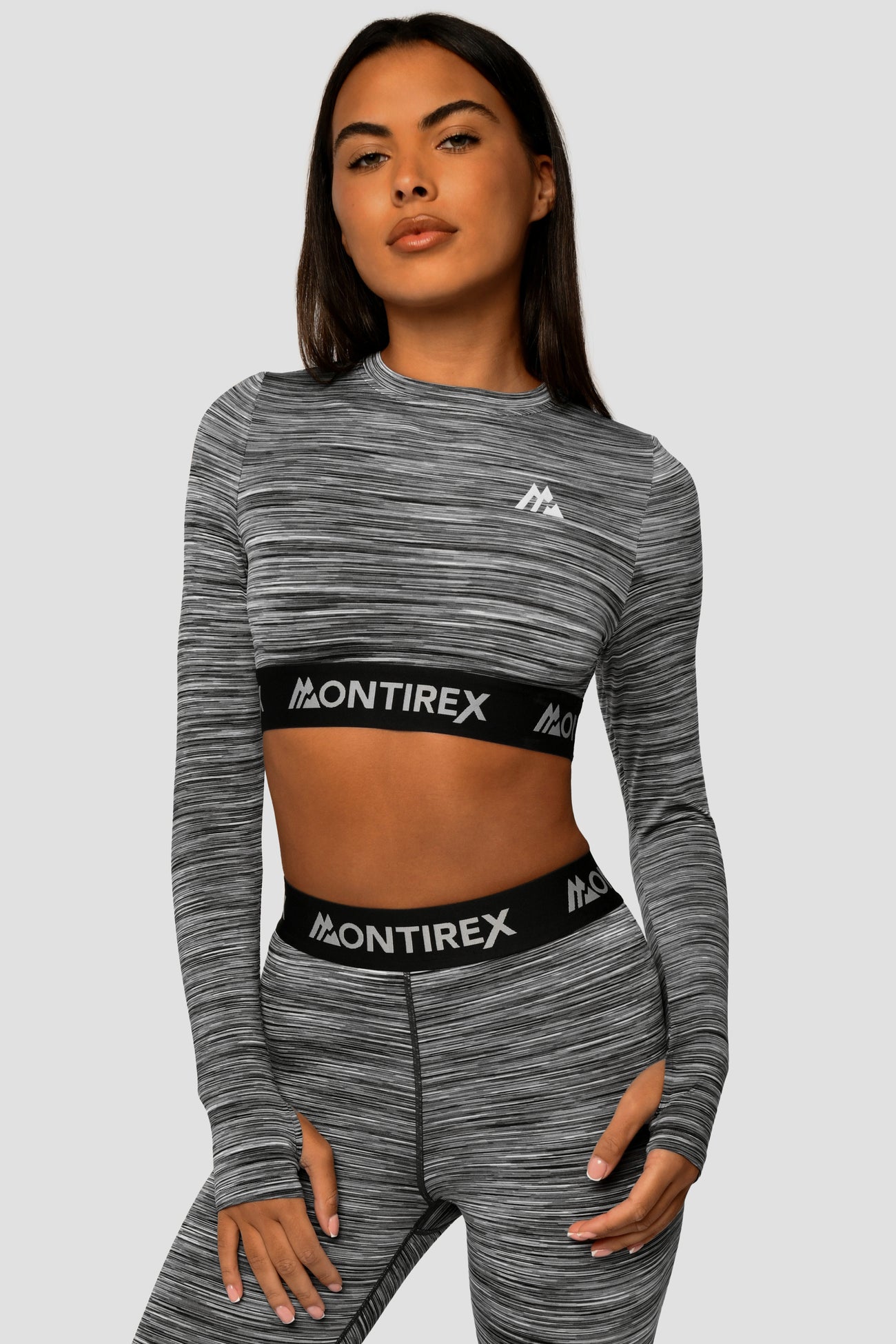 MONTIREX WOMEN'S TRAIL ICON LONG SLEEVE CROP TOP - BLACK/GREY