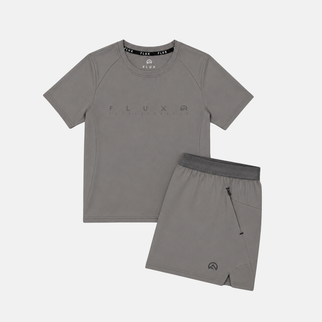 Flux Junior Graphic Logo T-Shirt / Shorts Set - Grey/Slate