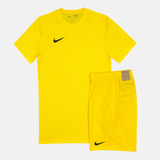 Yellow t-shirt and Yellow shorts with Nike logos on a white background
