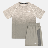Gray athletic Trailberg tshirt and shorts set on a white background