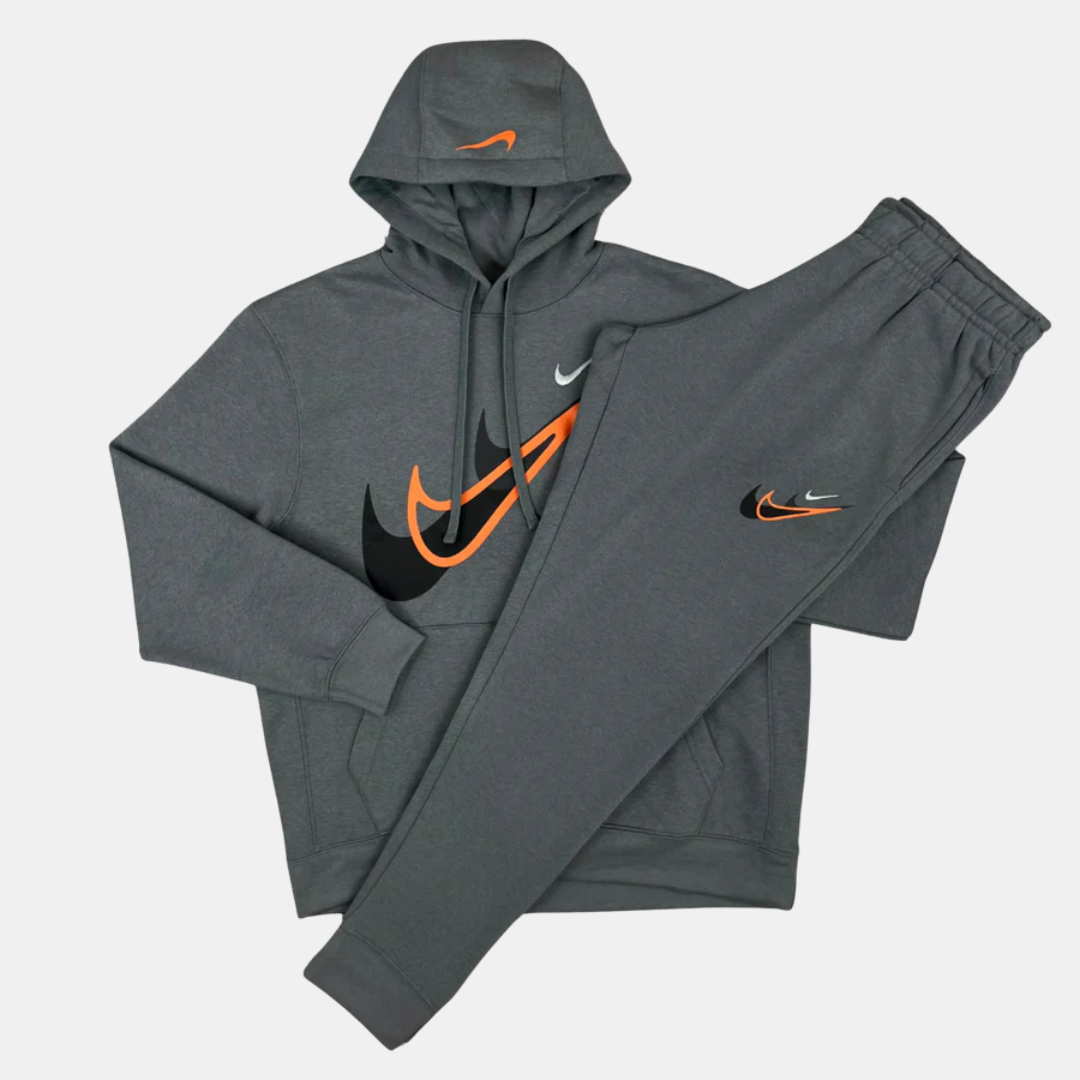 Nike Multi Swoosh Graphic Tracksuit Grey Orange