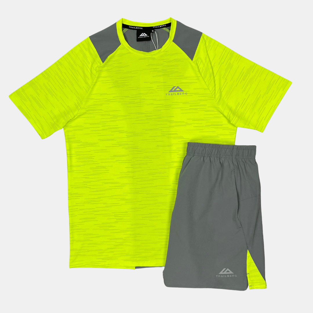 Trailberg Element T-Shirt / Shorts Set - Neon Yellow / Grey