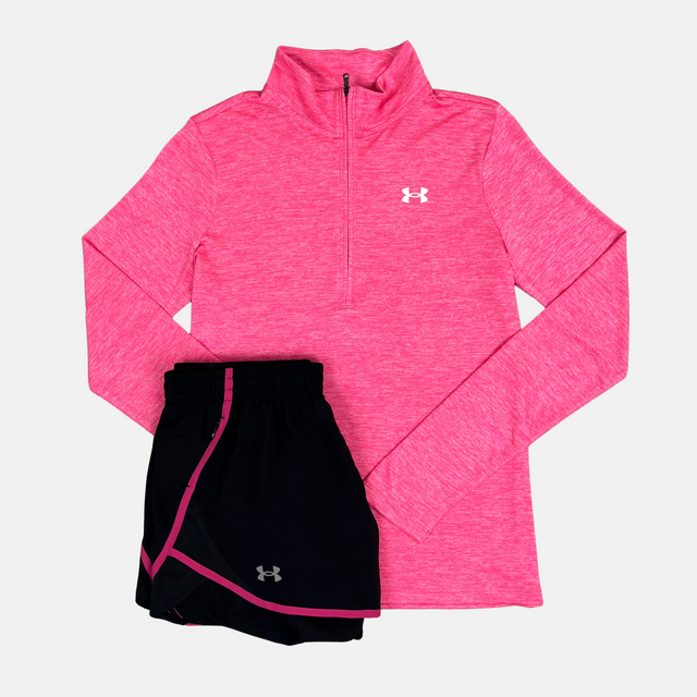 Under Armour Women's 1/4 Zip / Shorts Set - Pink/Black