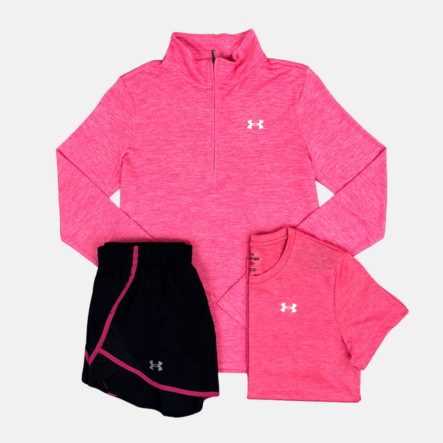 Under Armour Women's Zip / Tee / Shorts Set - Pink/Black