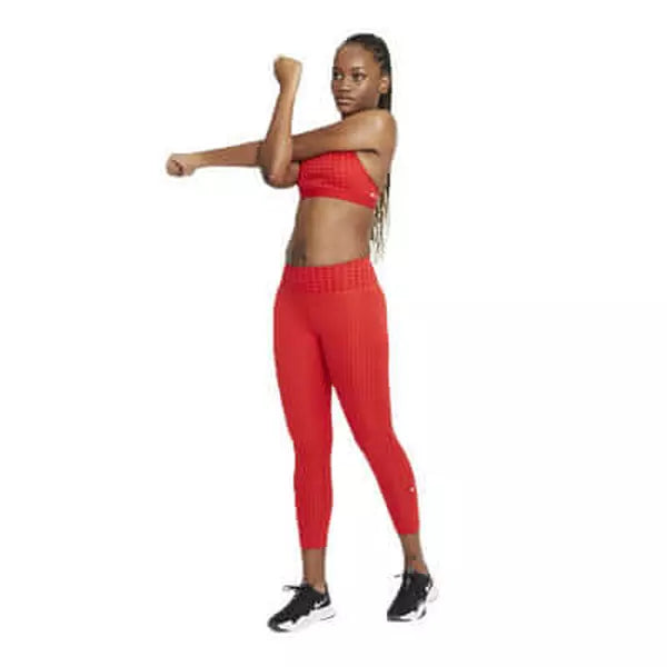 NIKE WOMEN'S DRI-FIT ONE ICON CLASH MID-RISE 7/8 PRINTED LEGGINGS - RED