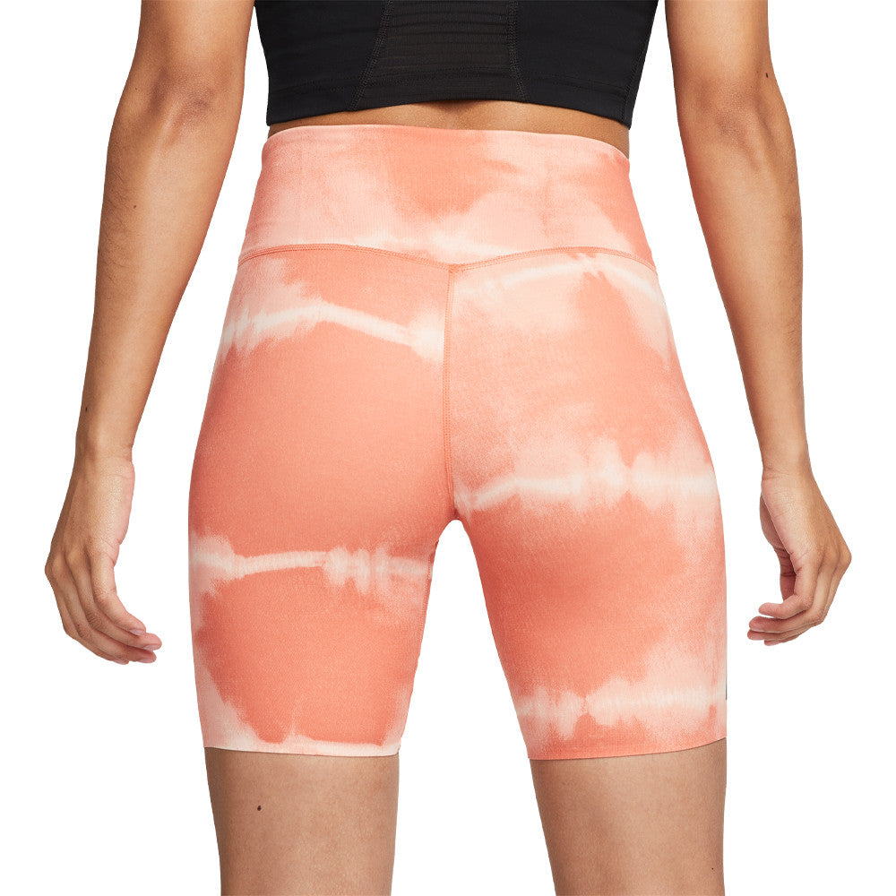 NIKE DRI-FIT ONE LUXE 7 INCH MID-RISE PRINTED WOMEN'S TRAINING SHORTS - PEACH TIE-DYE