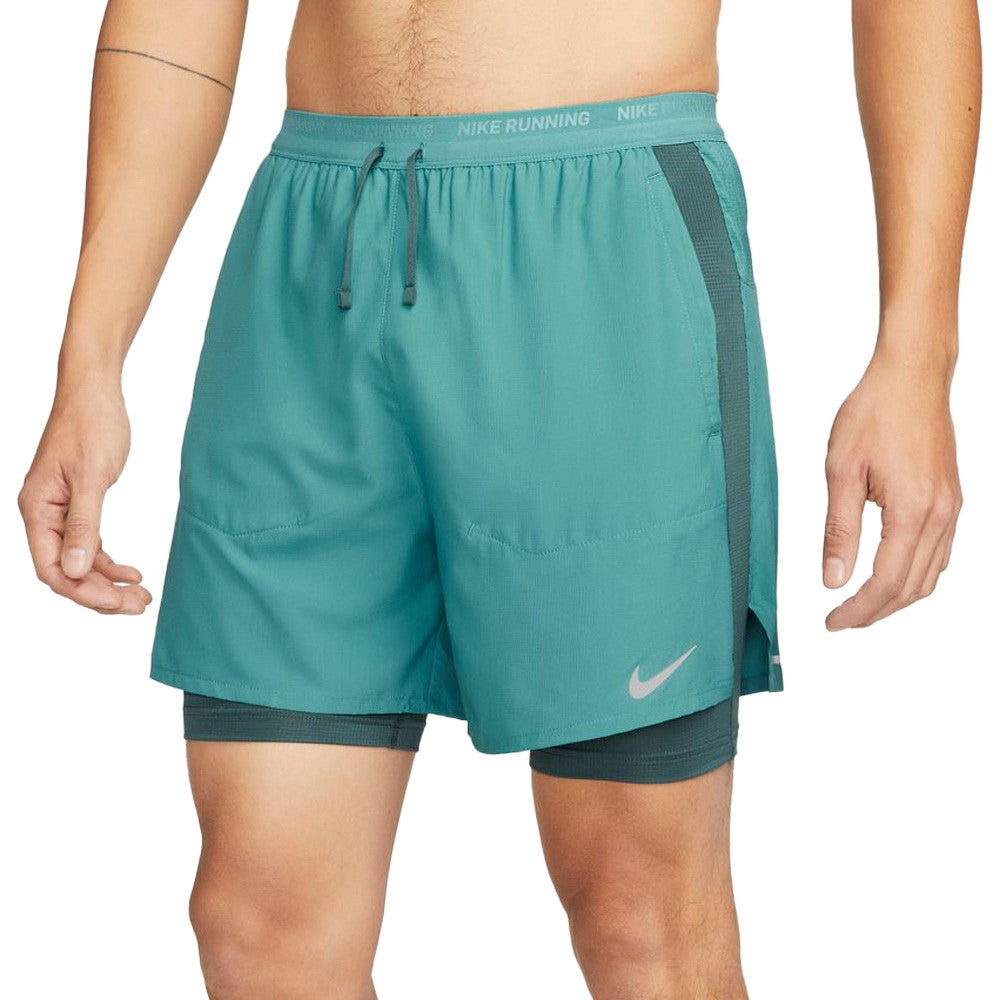 NIKE DRI-FIT STRIDE HYBRID RUNNING SHORTS 2IN1 - CYAN / TEAL