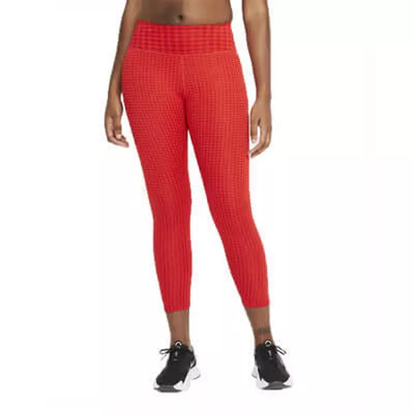 NIKE WOMEN'S DRI-FIT ONE ICON CLASH MID-RISE 7/8 PRINTED LEGGINGS - RED